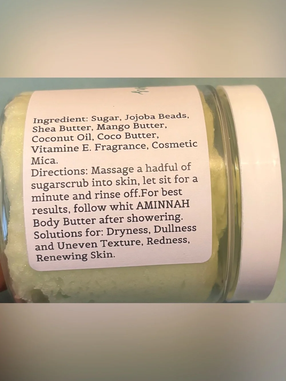 Aminnah Cool Beans Sugar Scrub — Light Green Exfoliant